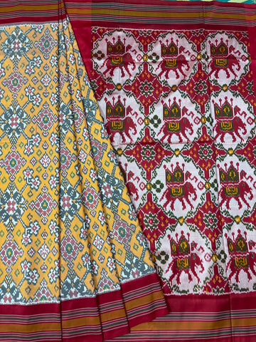 Narikuja Patola Ikkat Silk Sari In Mulberry silk