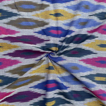 Pestal Blue Base Multi Color Ikkat cotton Fabric