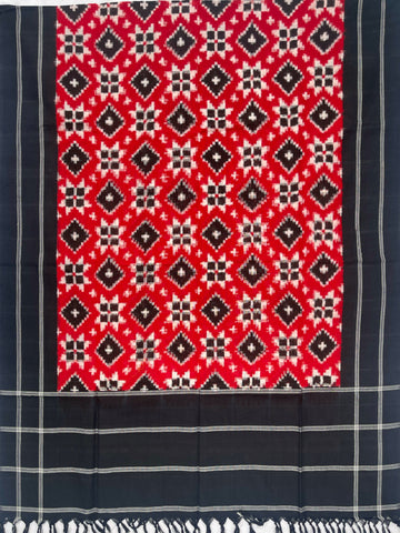Telia Rumal Ikkat Cotton Duppata In Black & Red Color