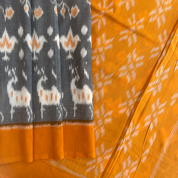 Grey & Mustard yellow cotton saree