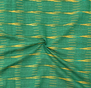 Green Colour Ikkat Cotton Fabric