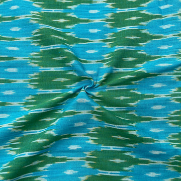 Blue & Green Colour Ikkat Cotton Fabric