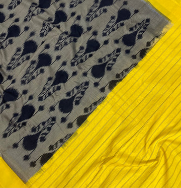 Grey & lemon Yellow Ikkat Cotton Sari