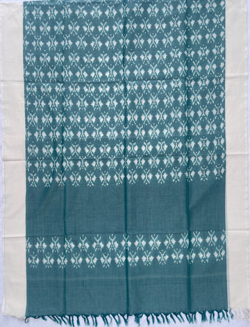 Pochampally Ikkat Cotton Duppata In Pestal Green Colour Butterfly Design