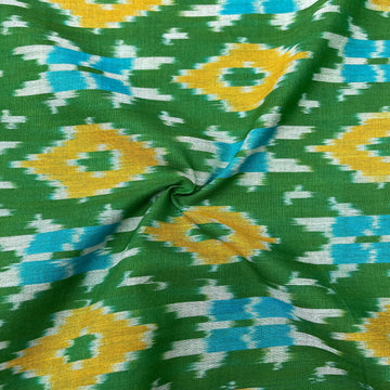Mersiced Green Colour Ikkat Cotton Fabric 3 Meters Available