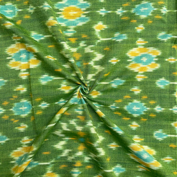 Green Color Pochampally ikkat Cotton Fabric