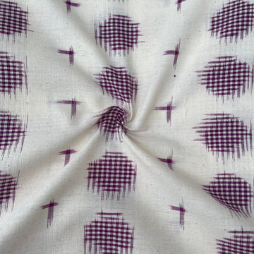 Off white Base Purple Double Ikkat Cotton Fabric