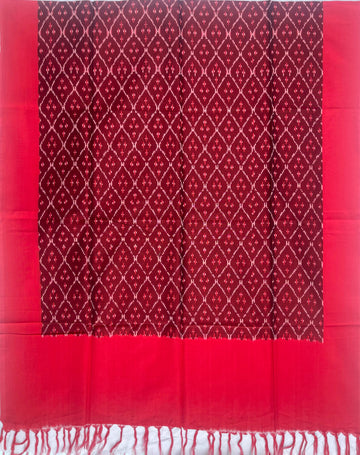 Pochampally Ikkat Cotton Duppata In Maroon & Red Colour