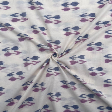 Off White Flower Design Pochampally ikkat Cotton Fabric