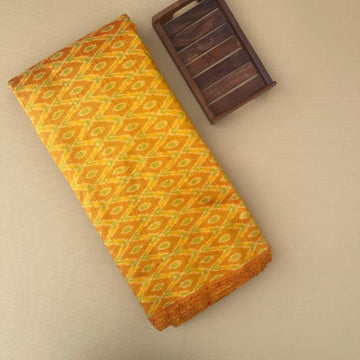 Golden Yellow Ikkat raw silk Fabric