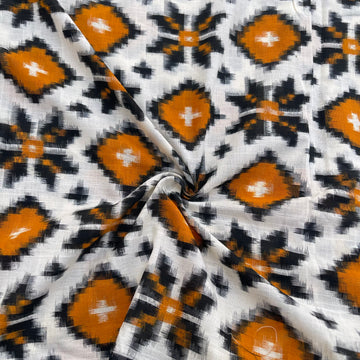 Half White &Yellow Telia Rumal Ikkat Cotton Fabric