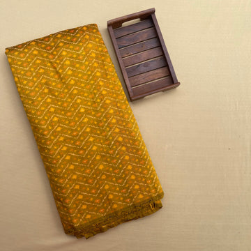 Golden Yellow Ikkat Raw silk Fabric