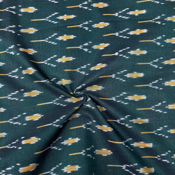 Mersiced Bottle Green Colour Ikkat Cotton Fabric