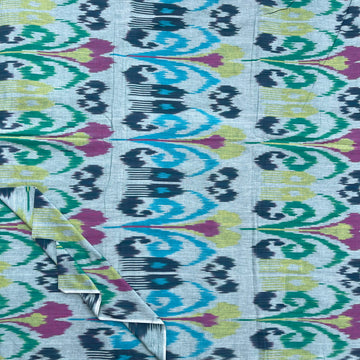 Green central Asian Ikkat Cotton Fabric