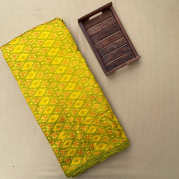 Parrot Green Color Ikkat Raw silk Fabric