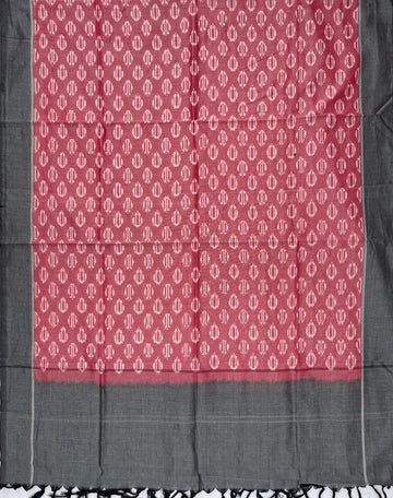 Pochampally Ikkat Cotton Duppata In Gray & Pestal Pink Colour