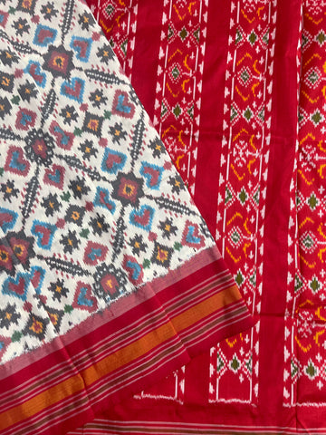 Off white patola Ikkat silk saree