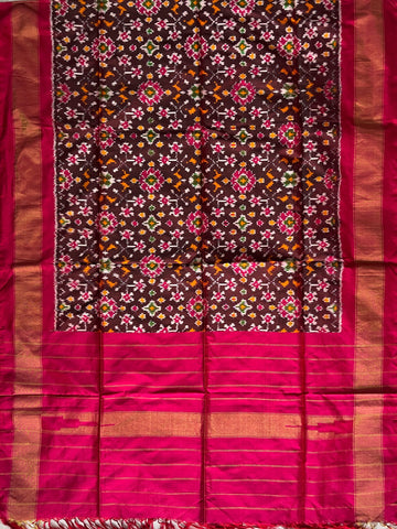 Wine & Pink colour Pochampalli Ikkat Handloom silk duppata
