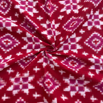 Red & Magenta Telia Rumal Ikkat Cotton Fabric