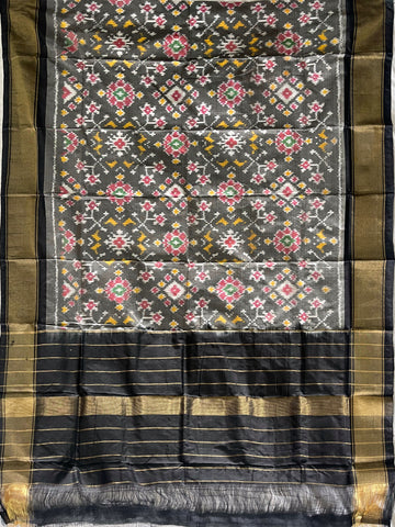 Black colour Ikkat silk duppata