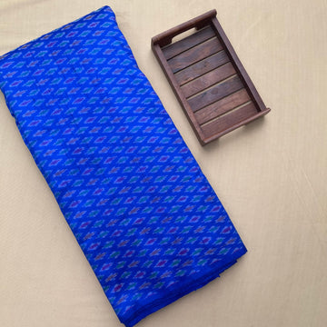 Blue Color Ikkat Raw silk Fabric
