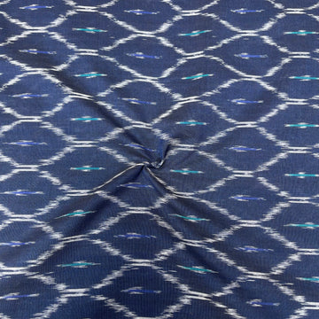Mersiced Navi Blue Colour Ikkat Cotton Fabric