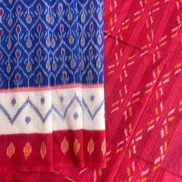 Blue & red ikkat cotton Saree