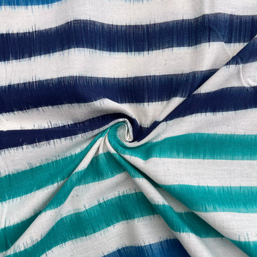 Off White Multi Color Stripes Pochampally Ikkat Cotton Fabric