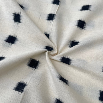 Off white & Black Double ikkat cotton Fabric