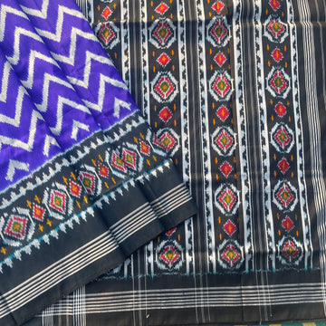 Black & Blue Chevron Ikkat Silk Saree