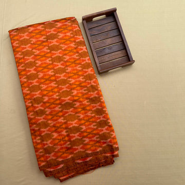 Reddish Orange Ikkat Raw silk Fabric