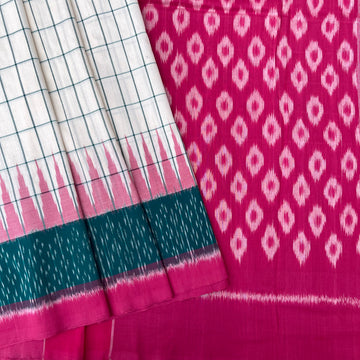 Pochampally Ikkat Cotton saree checks in pink
