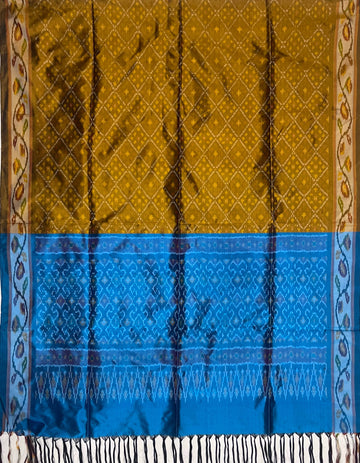 Golden Yellow & Blue colour Ikkat Handloom silk duppata