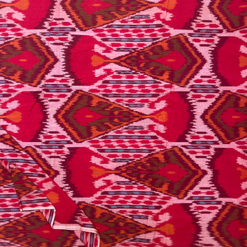 Red Central Asia Ikkat Cotton fabric