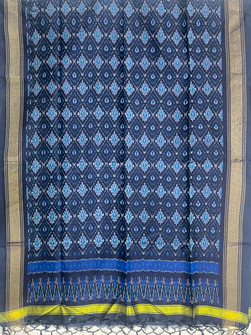 Navy Blue Colour Pochampally Ikkat Silk Cotton Duppata