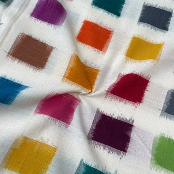Multi Color Double Ikkat Checks ikkat cotton Fabric