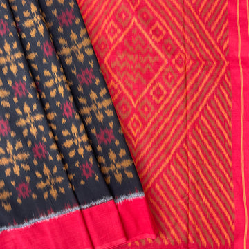 Black & Red Ikkat Cotton Sari