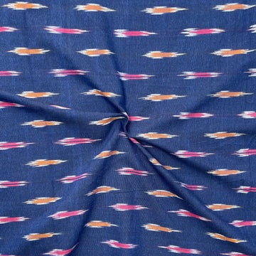 Navy Blue Colour Ikkat Cotton Fabric