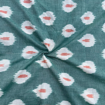 Green colour Sphere Design Telia Rumal Ikkat Cotton Fabric