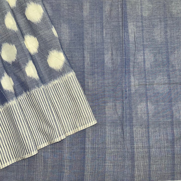 Blue Polka Dots Ikkat Cotton Sari