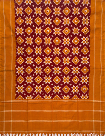 Telia Rumal Ikkat Cotton Duppata In Yellow & Red Color