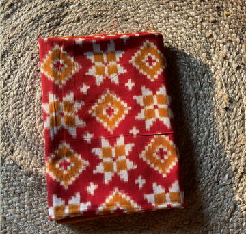 Red-Yellow Color Handwoven Telia Rumal Pure Cotton Ikat Fabric