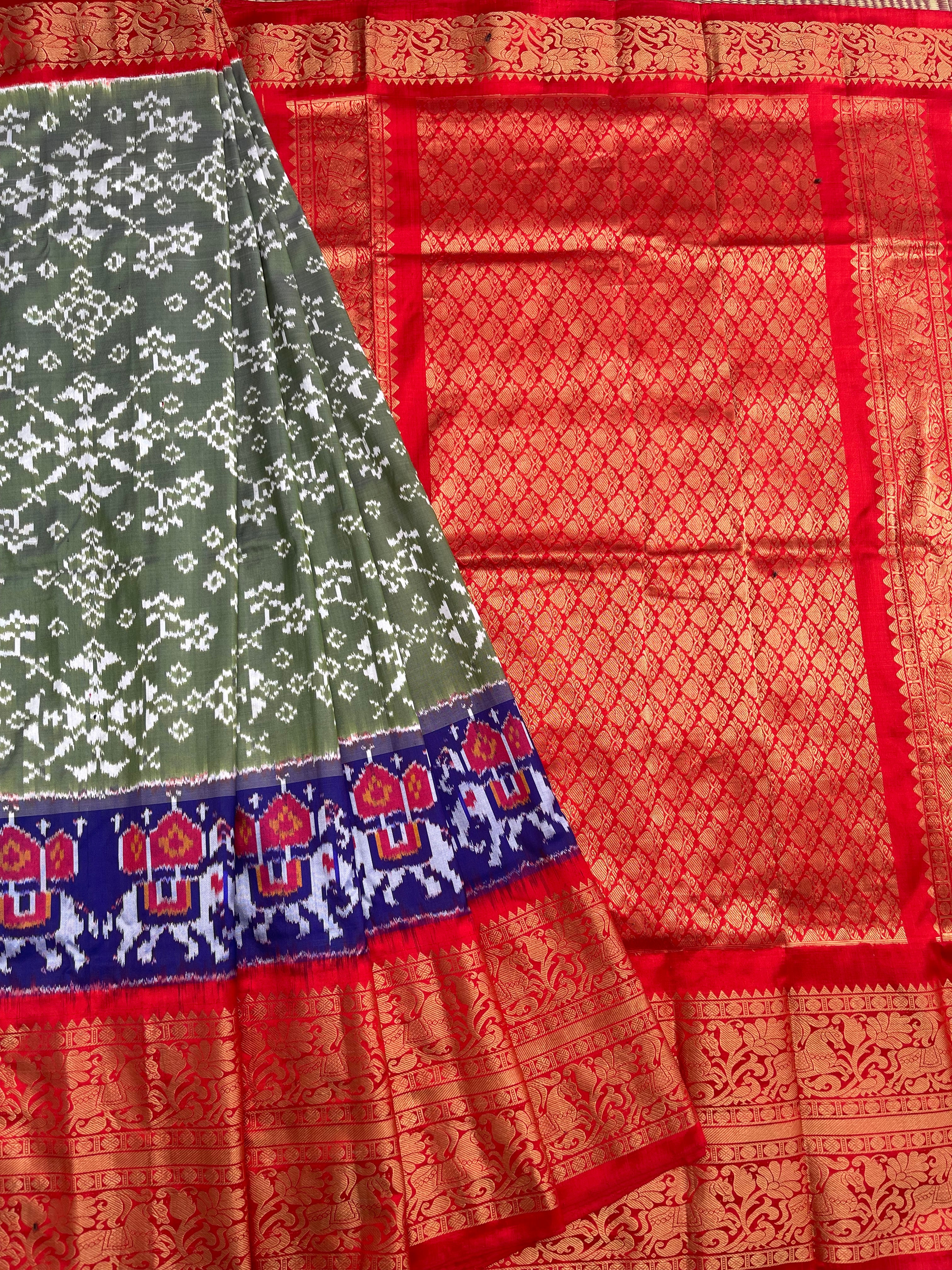 Olive green Kanchi Border Ikkat silk Sari Birdal Collection – Ikkat Time
