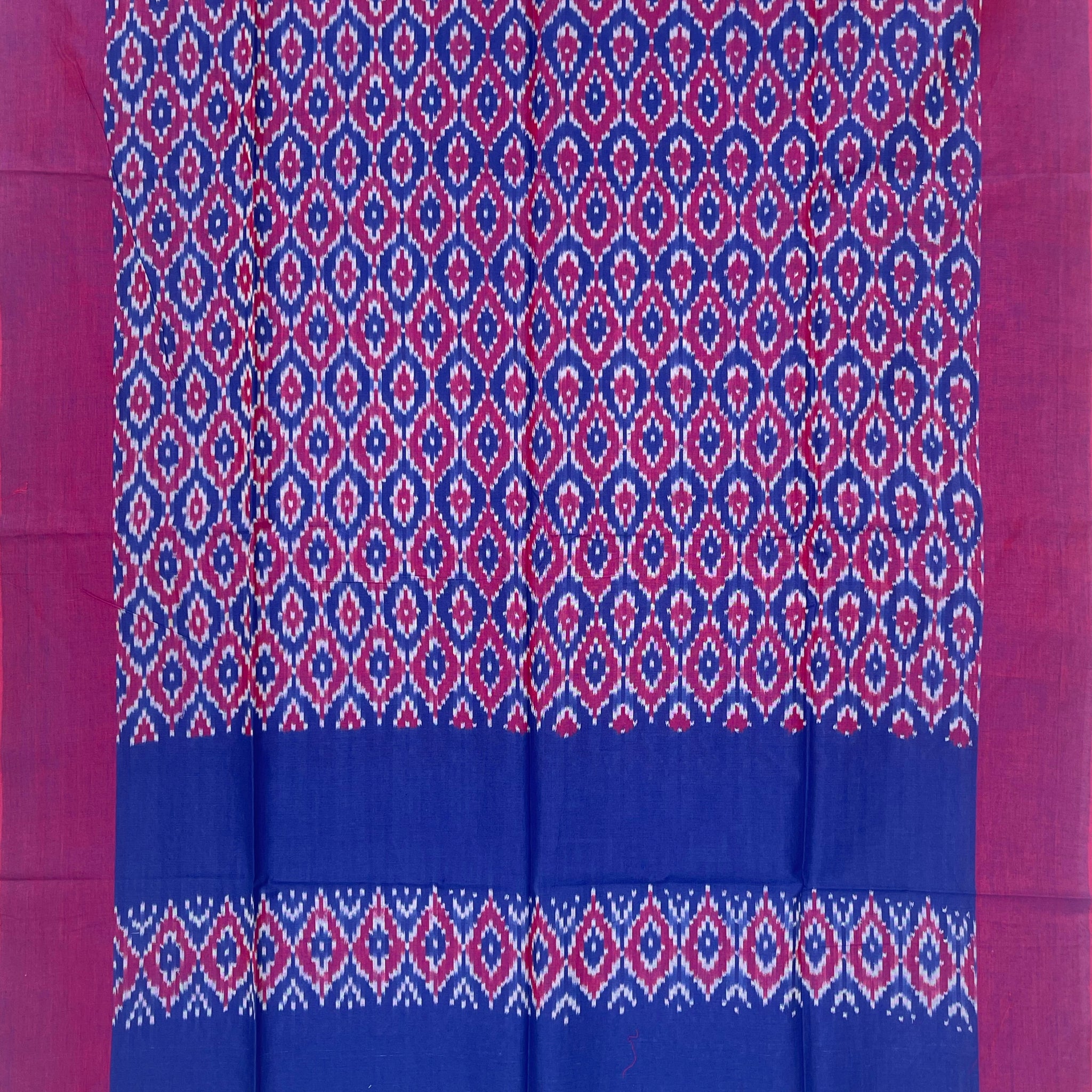 Pochampally Ikkat Cotton Duppata In Blue & Pink Colour