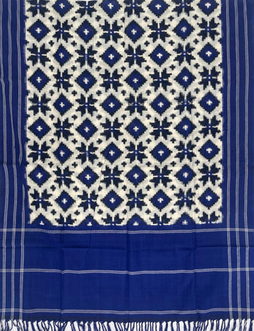 Telia Rumal Ikkat Cotton Duppata In Blue & Off White Color