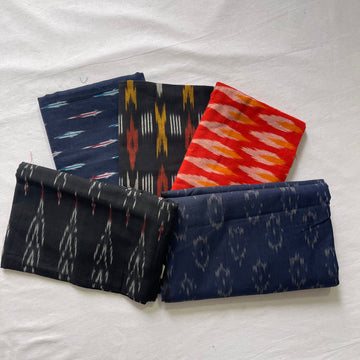 Buy 3 Get 2 Free" offer for the set of 5 blouse fabrics (1 meter each):