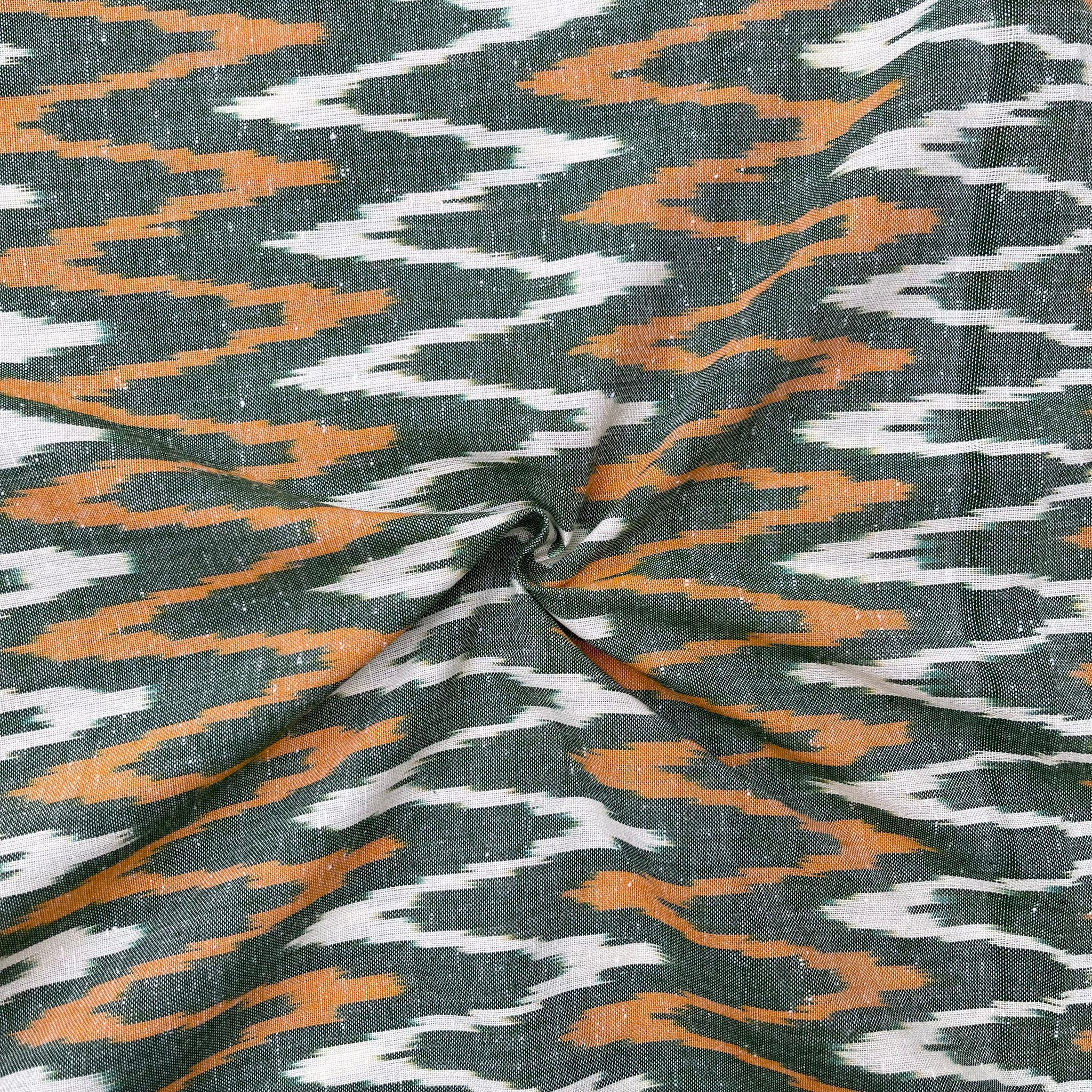 Green Colour Ikkat Cotton Fabric