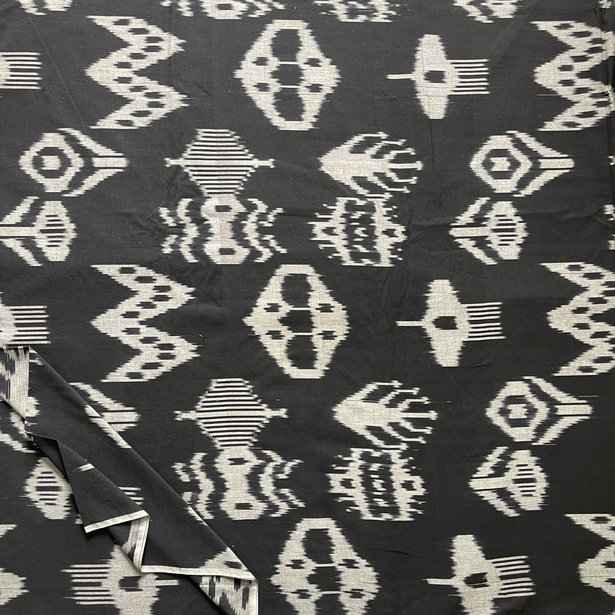Black Central Asian  Ikkat Cotton Fabric