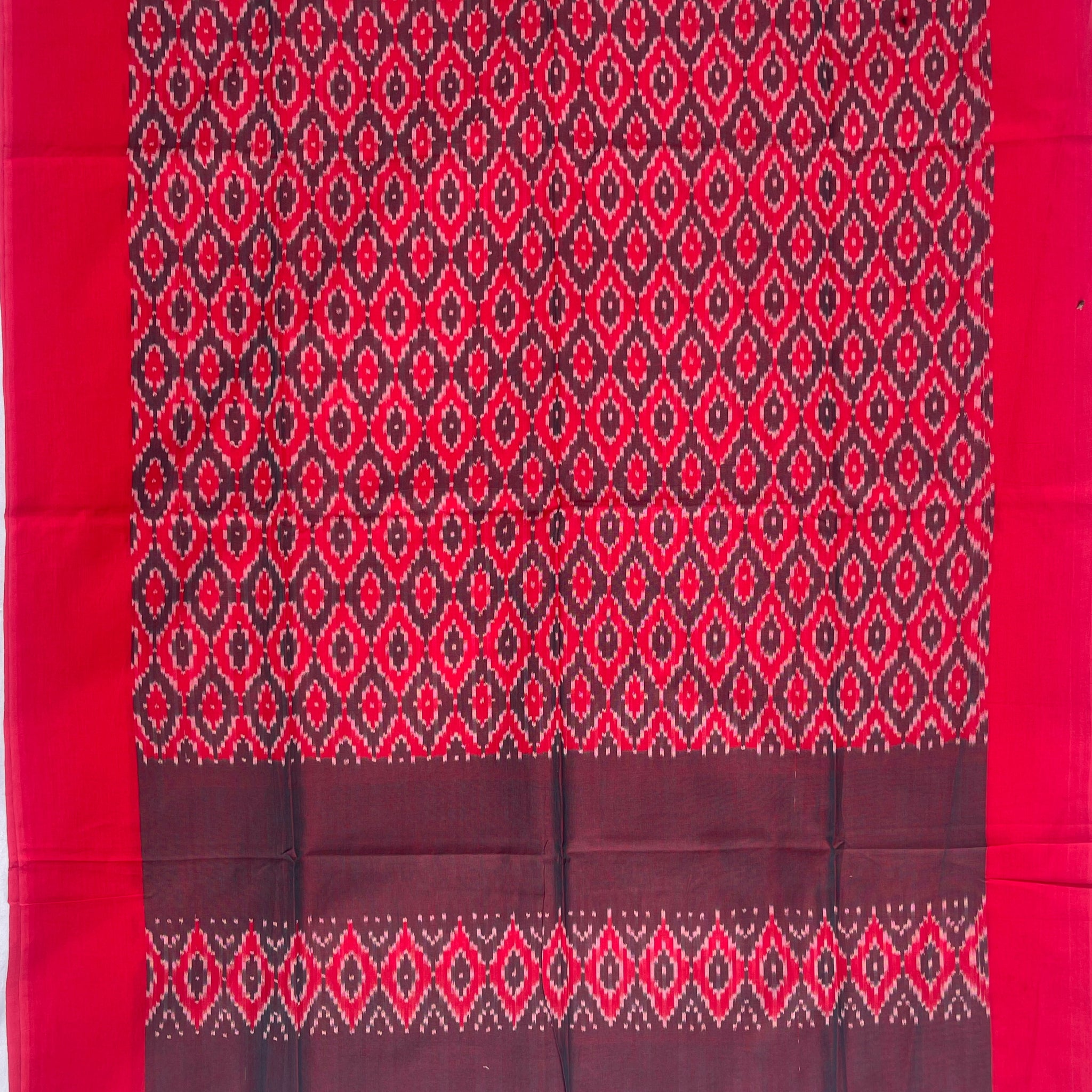 Pochampally Ikkat Cotton Duppata In Maroon & Black Colour