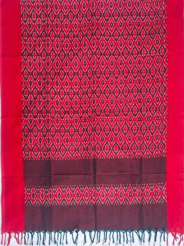 Pochampally Ikkat Cotton Duppata In Maroon & Black Colour